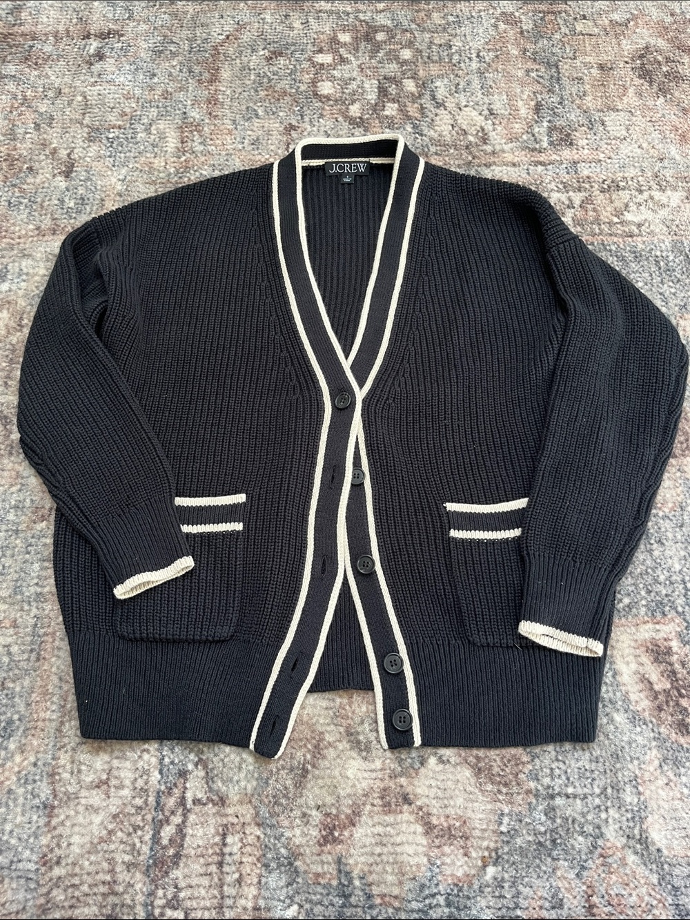 LJ.Crew Tipped V-Neck Cotton Cardigan